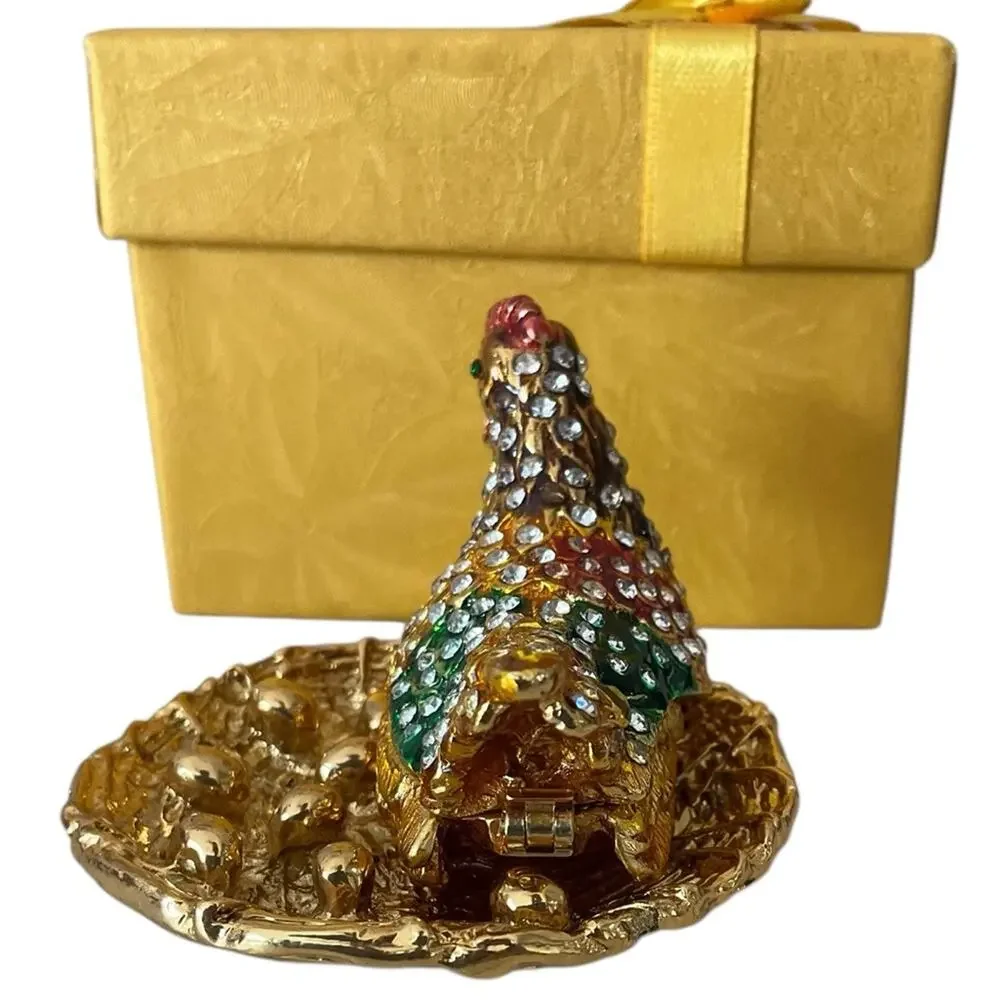 Trinket Jewelry Box Box Bejeweled Hen on her Nest Bling Figurine Gift Box NIB